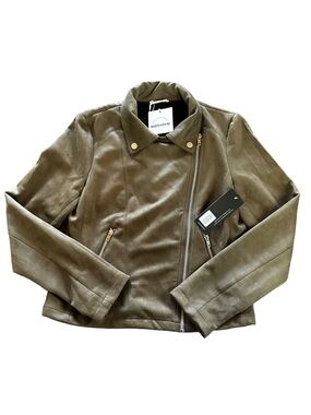 NWT Olive Green Moto Biker Jacket Faux Suede Asymmetrical Zip S